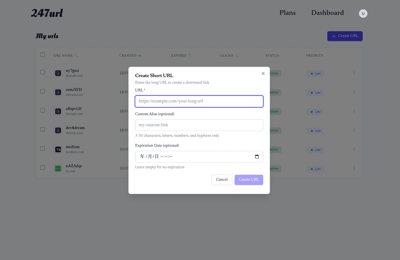 247url custom URL creation